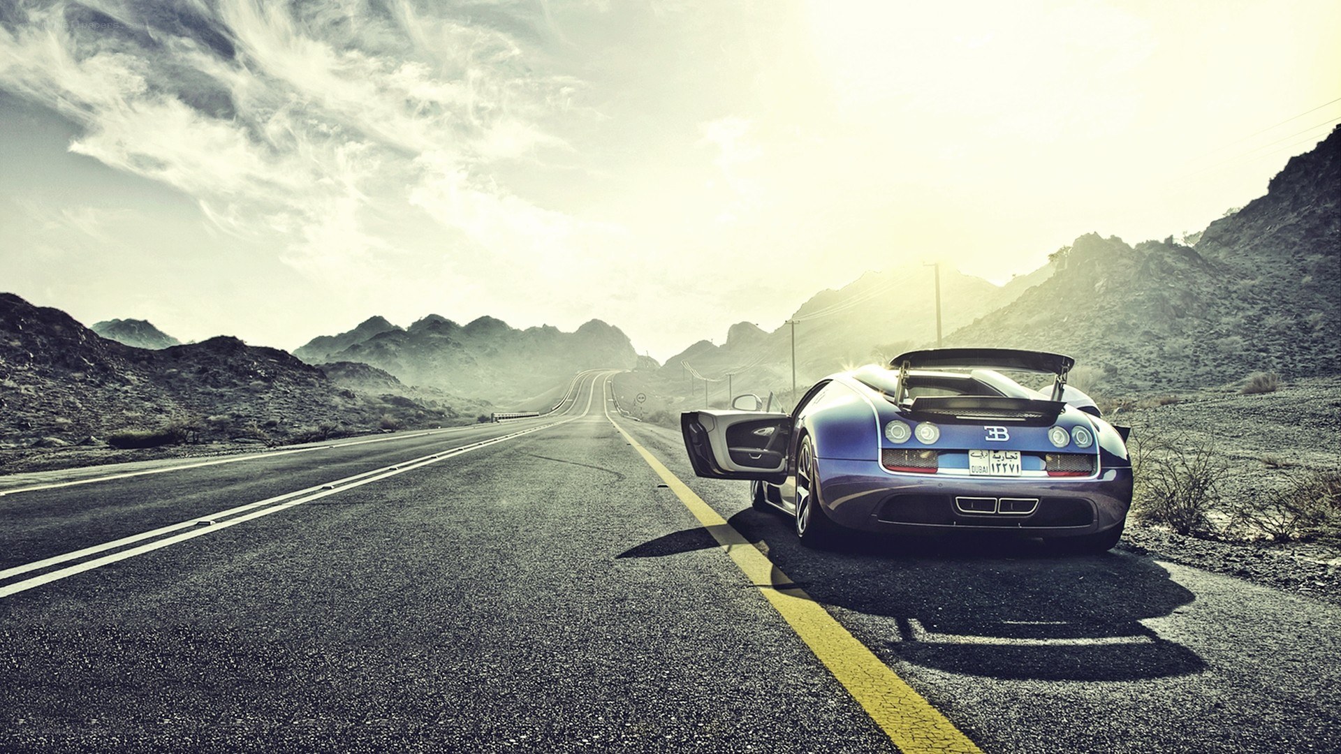 Bugatti on desert road