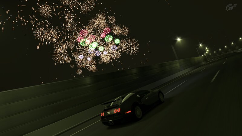 Bugatti on track with fireworks