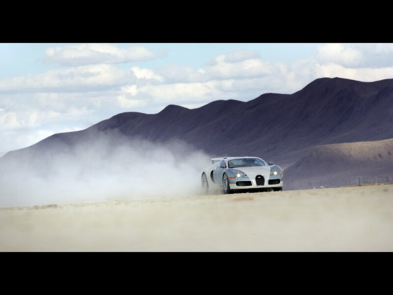 Bugatti speeding on desert track