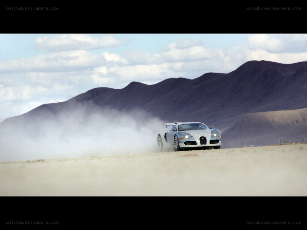 Bugatti speeding on desert track