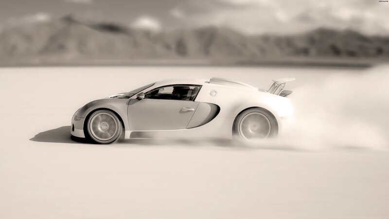Bugatti speeding on salt flat