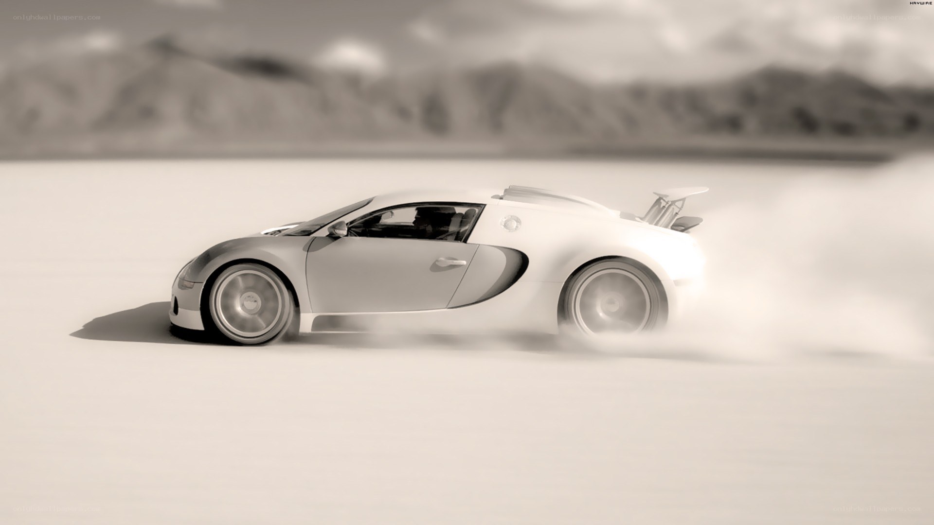 Bugatti speeding on salt flat