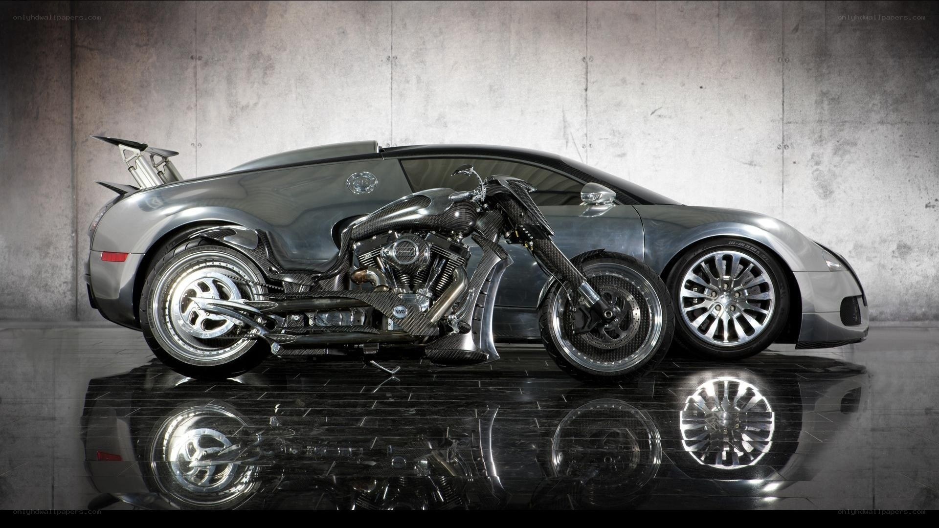 Bugatti Veyron and custom motorcycle
