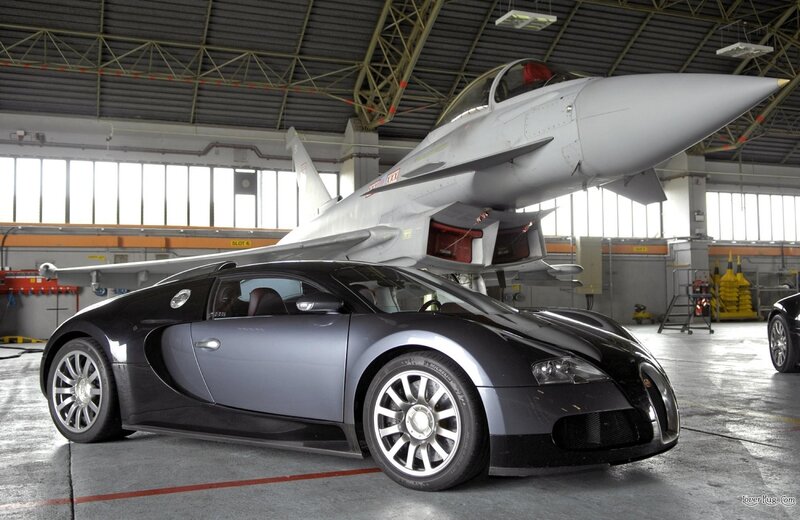 Bugatti Veyron and Eurofighter jet