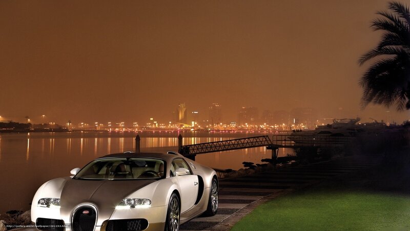 Bugatti Veyron at night by the water