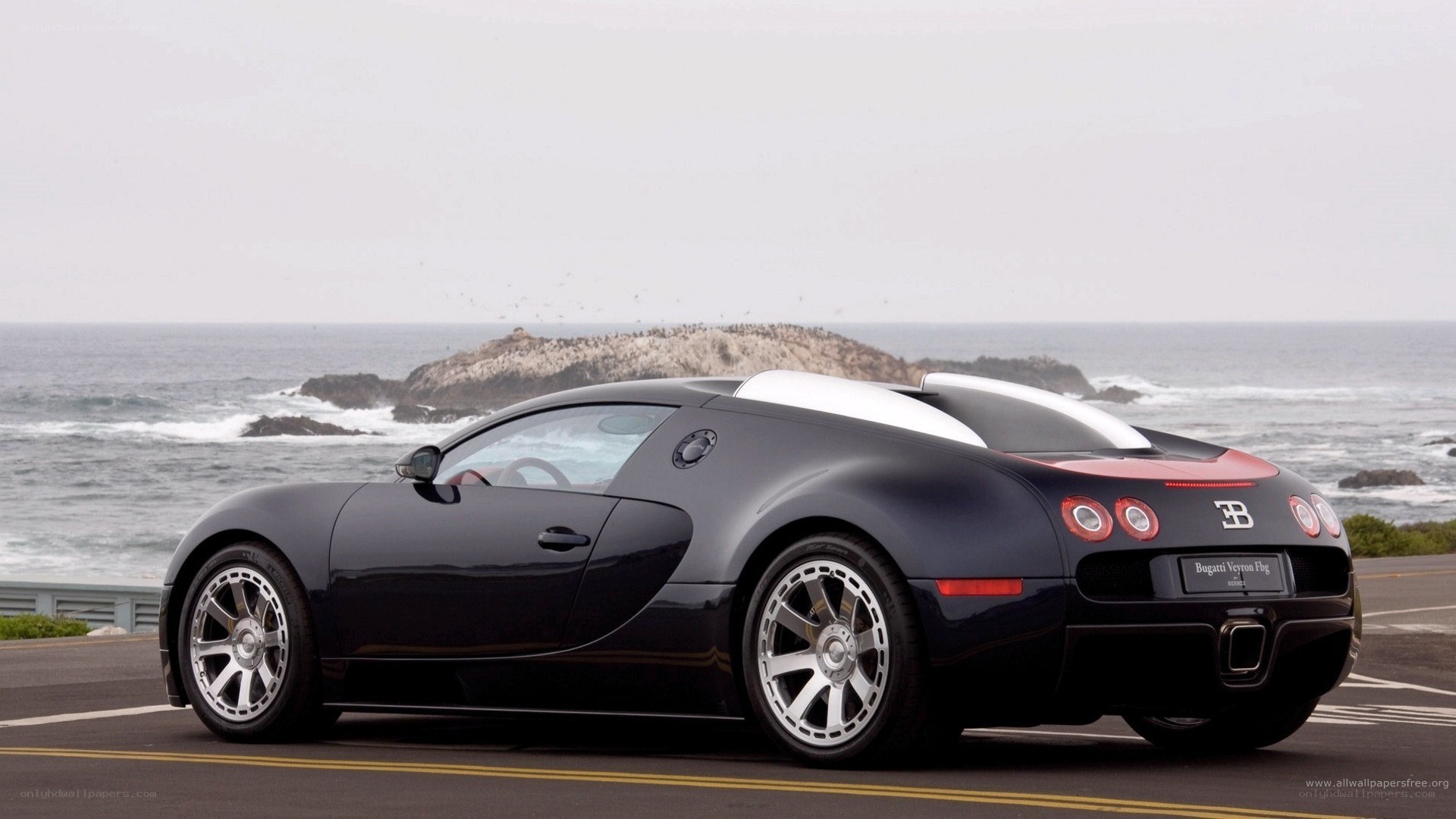 Bugatti Veyron by the coast