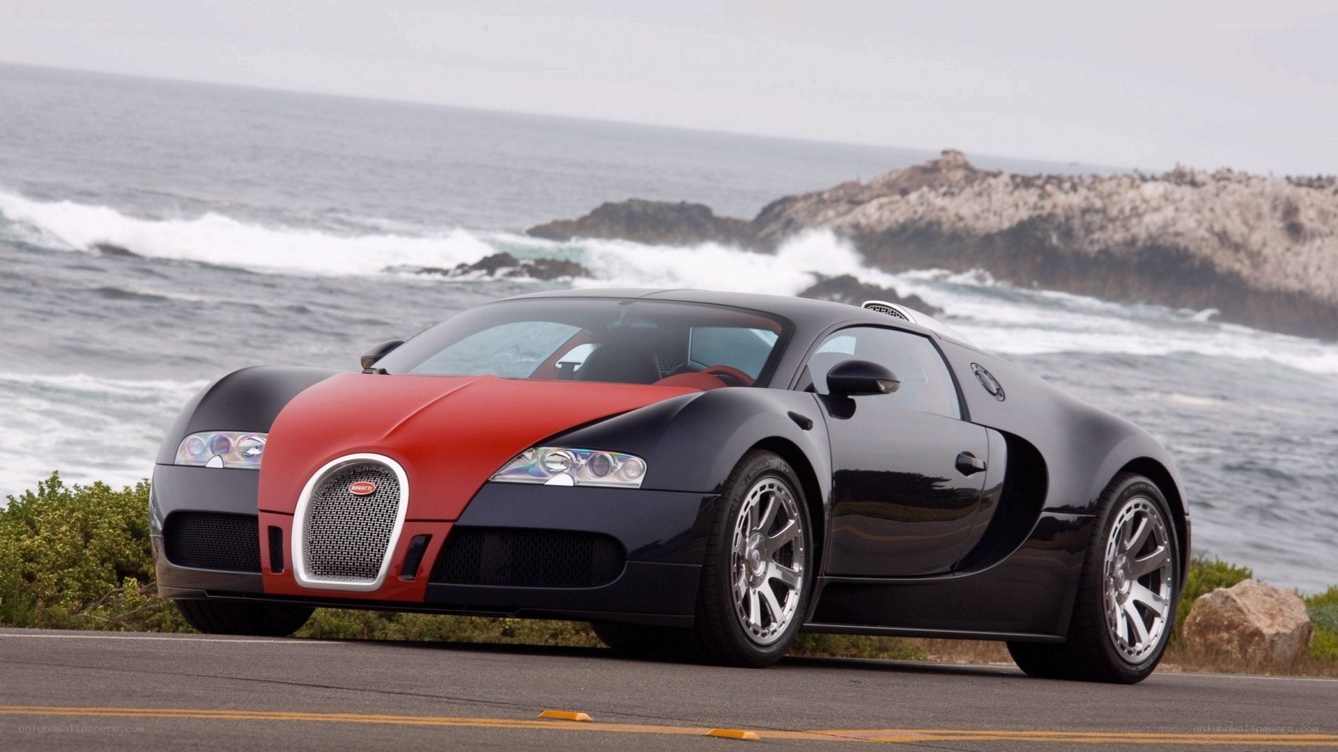 Bugatti Veyron by the coast