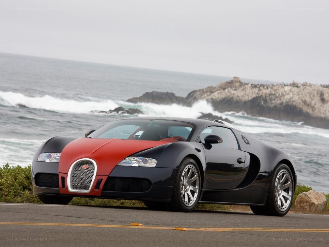 Bugatti Veyron by the coast