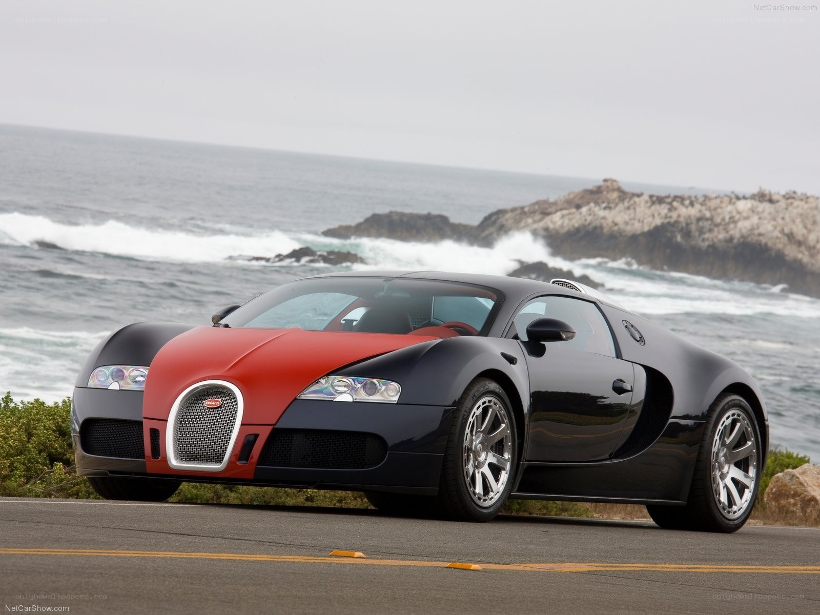 Bugatti Veyron by the coast