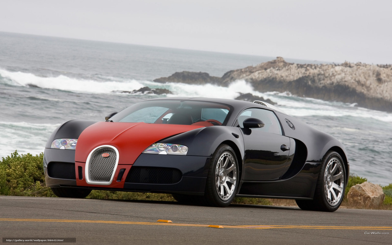 Bugatti Veyron by the coast