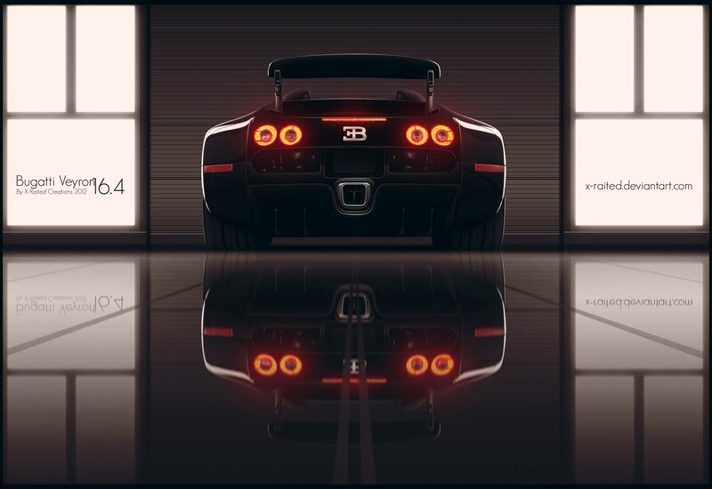 Bugatti Veyron Car — Black, Dramatic, Digital Art, Taillights