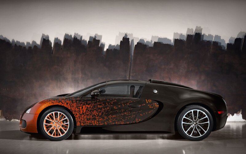 Bugatti Veyron Car — Black, Dramatic, Photograph, Mathematical Formulas, Cityscape, Wheels
