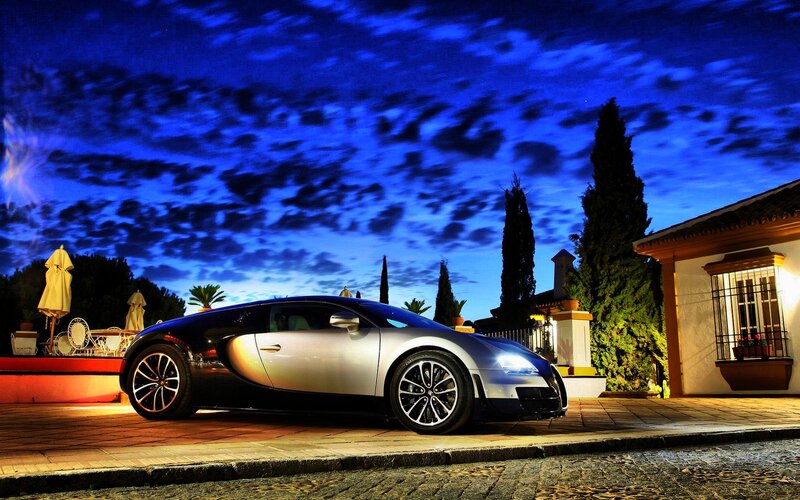 Bugatti Veyron Car — Blue, Dramatic, Night, Photograph