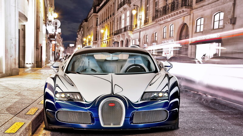 Bugatti Veyron Car — Blue, Dramatic, Night