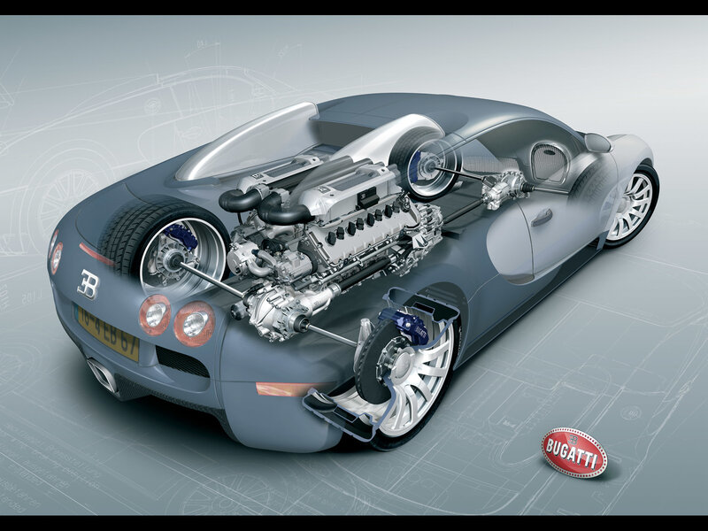 Bugatti Veyron Cutaway — Gray, Technical, 3d Render, Engine