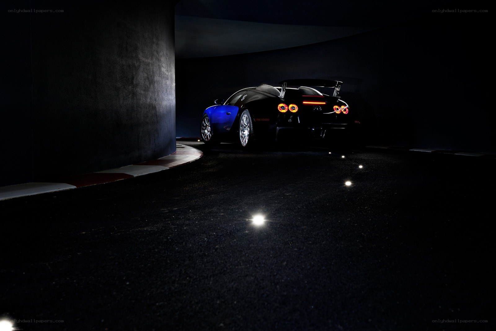 Bugatti Veyron in a dark tunnel