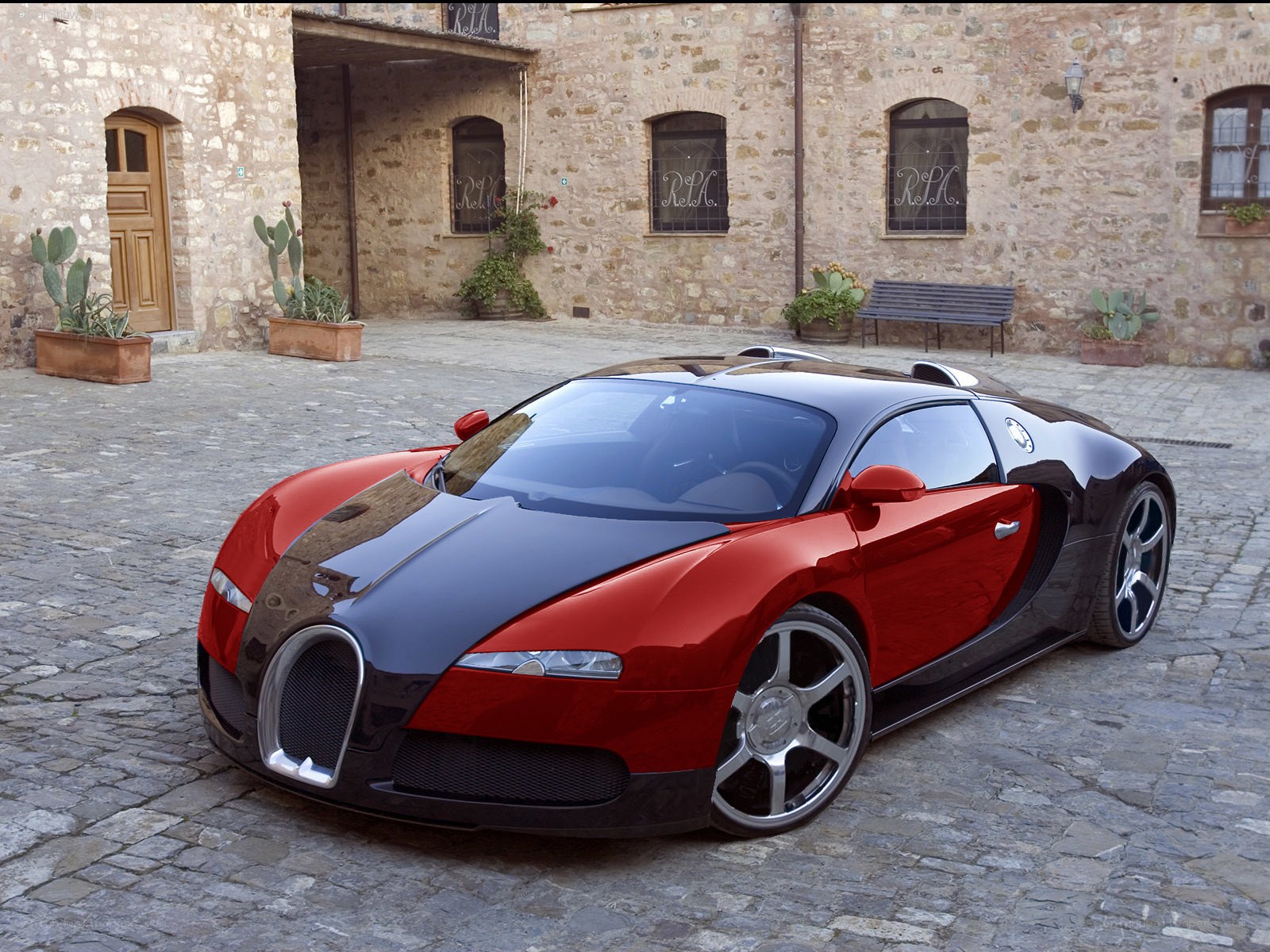 Bugatti Veyron in courtyard