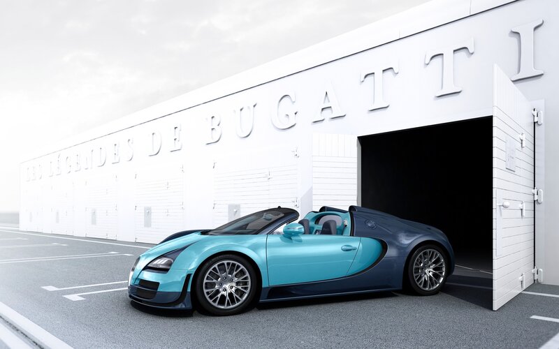 Bugatti Veyron in front of garage