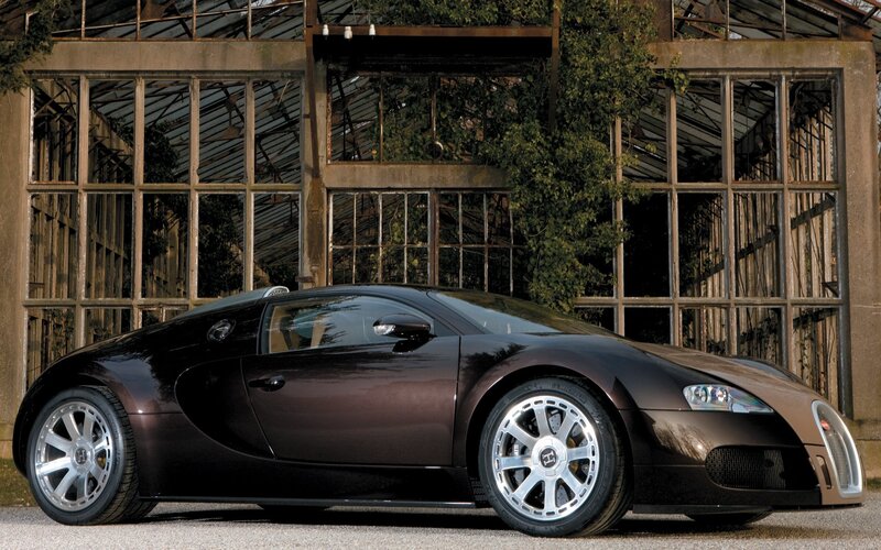 Bugatti Veyron in front of greenhouse