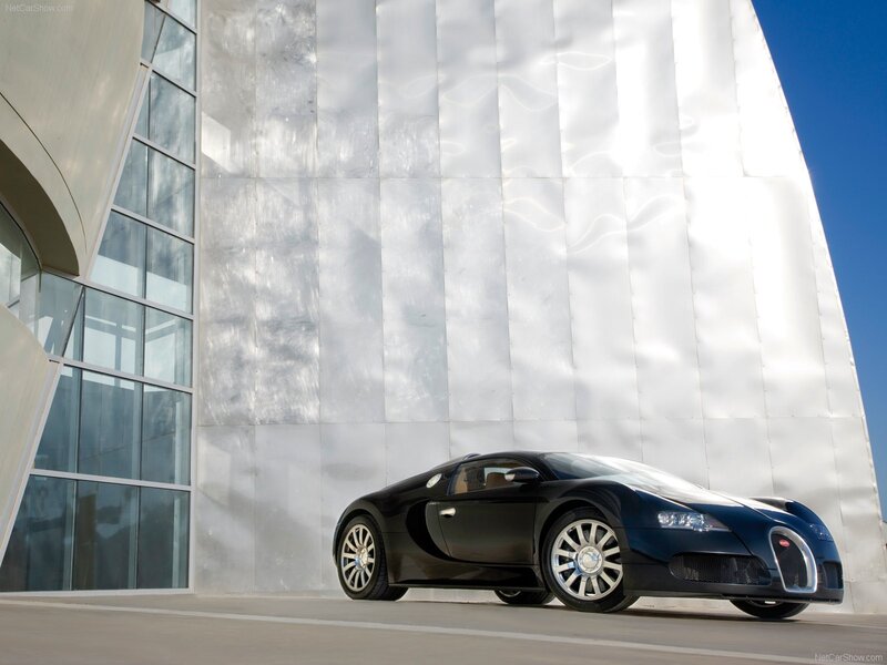 Bugatti Veyron in front of modern building