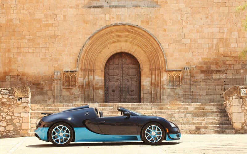 Bugatti Veyron in front of stone building