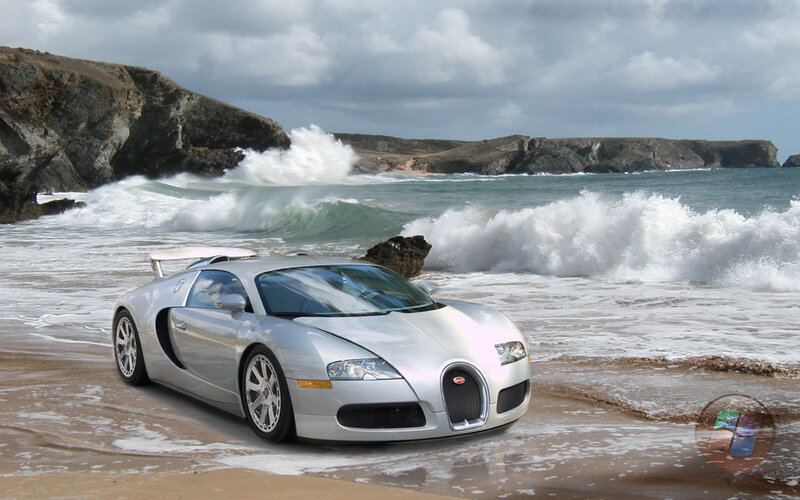 Bugatti Veyron on a beach
