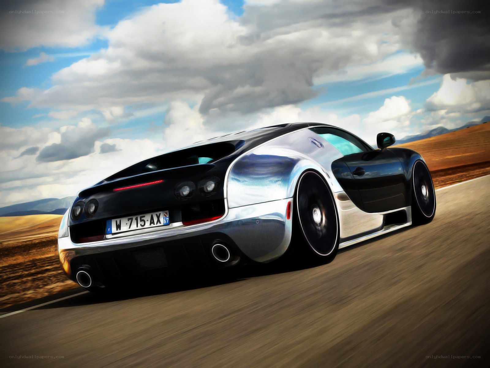 Bugatti Veyron on a desert road