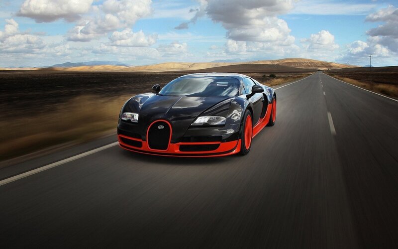 Bugatti Veyron on a desert road