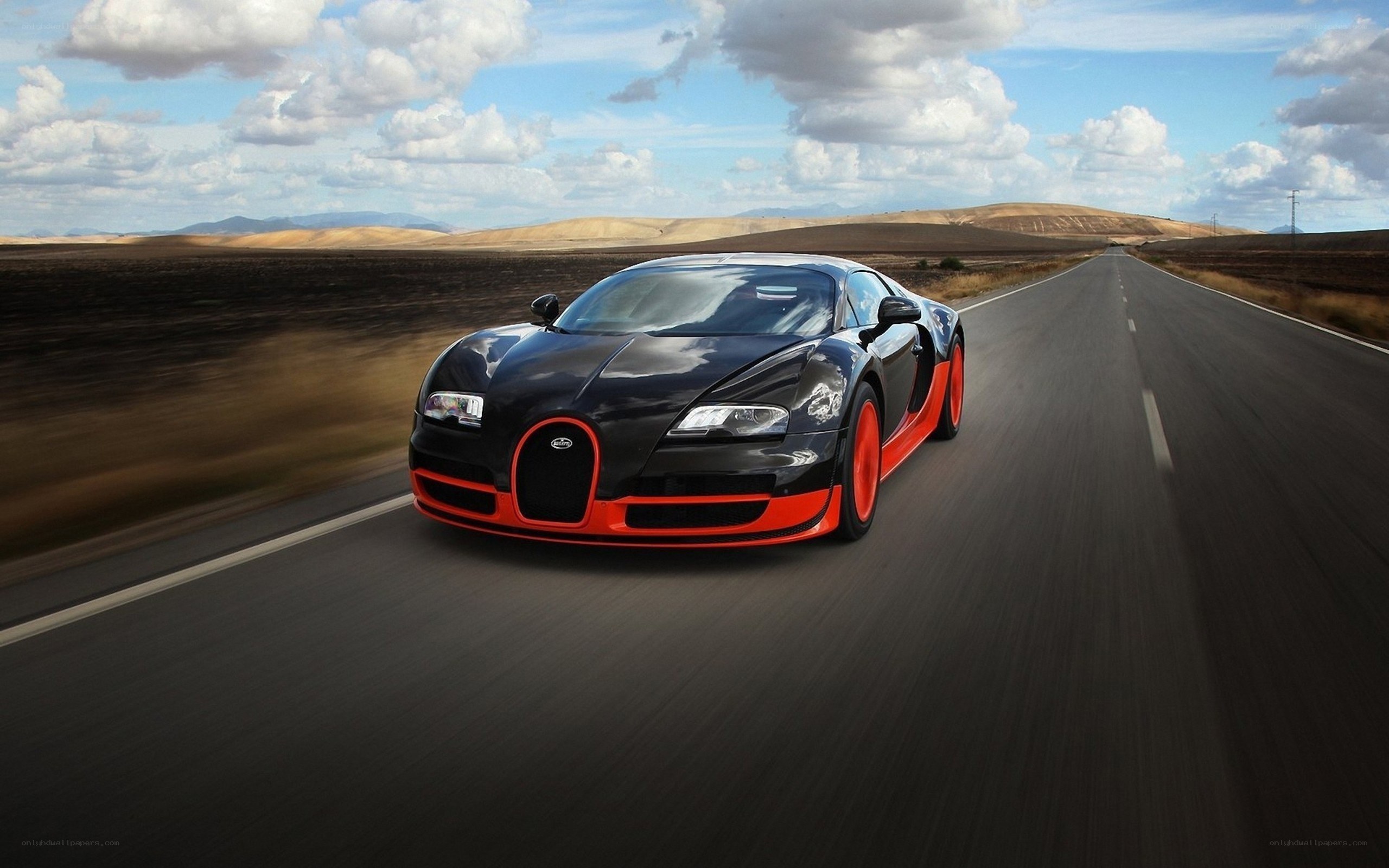 Bugatti Veyron on a desert road