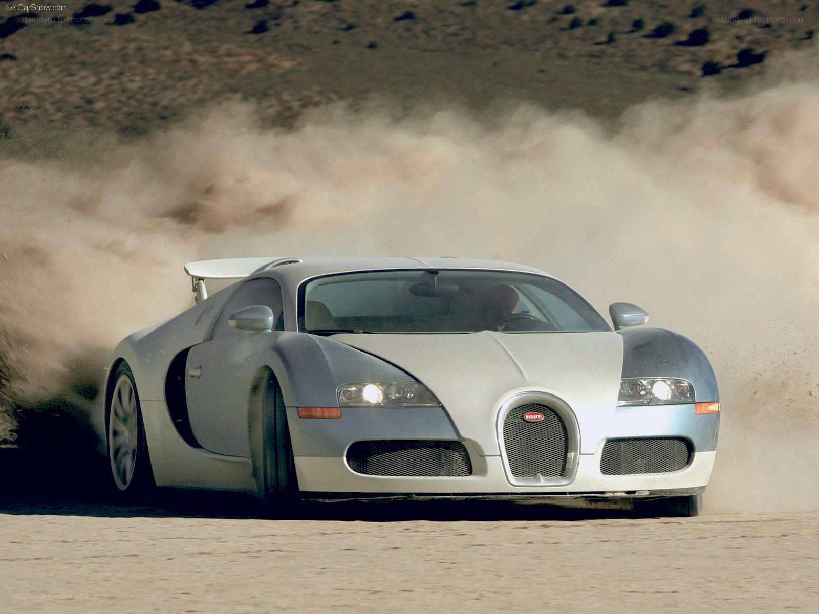 Bugatti Veyron on a dusty track