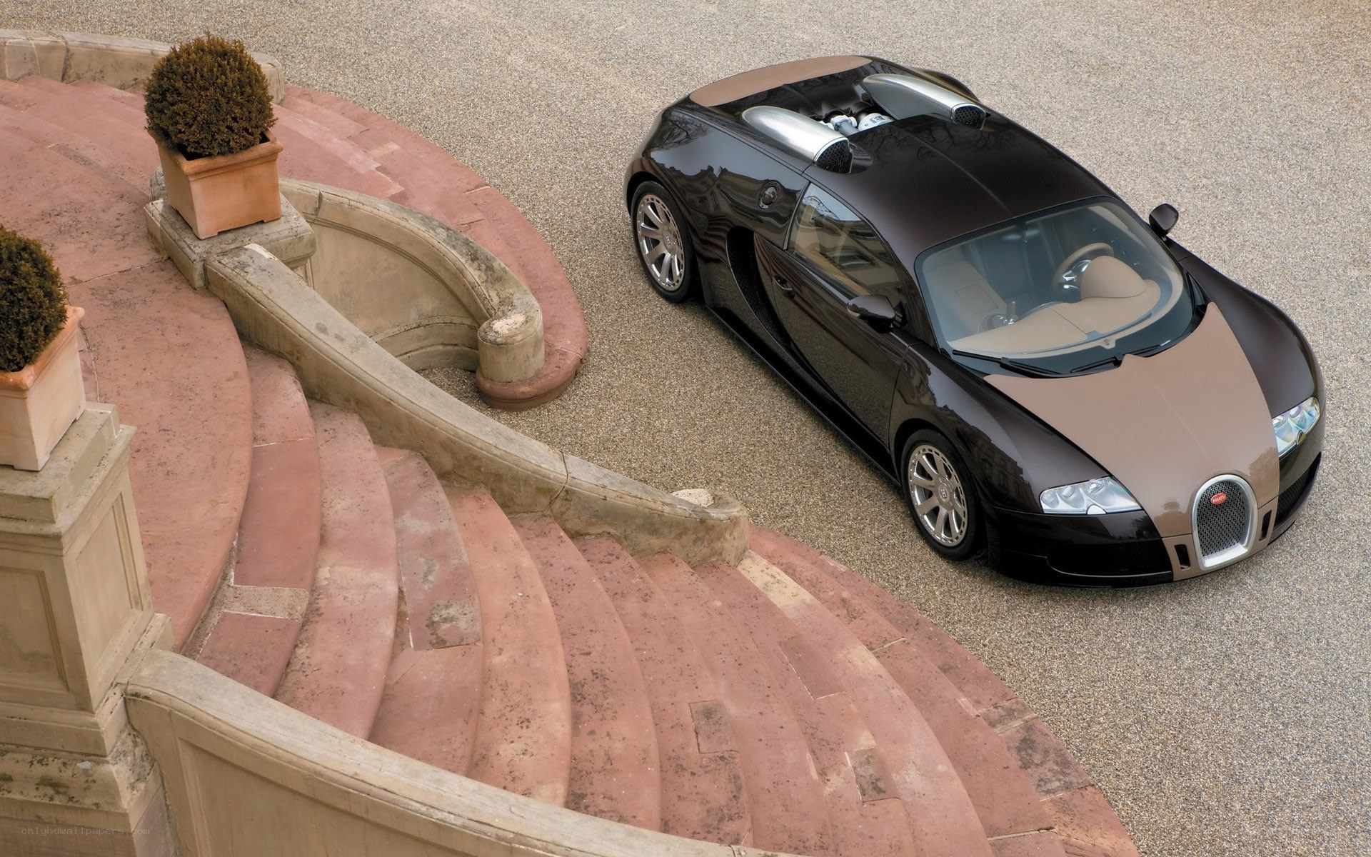 Bugatti Veyron on a grand staircase
