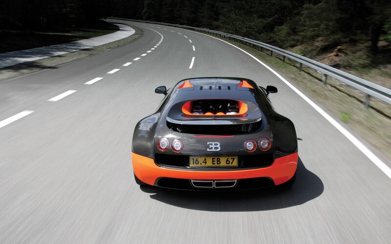 Bugatti Veyron on a winding road