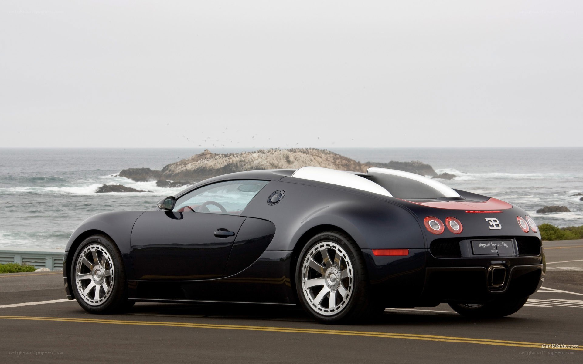 Bugatti Veyron on coastal road