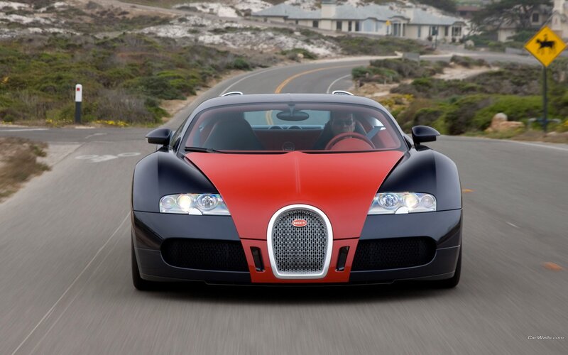 Bugatti Veyron on coastal road