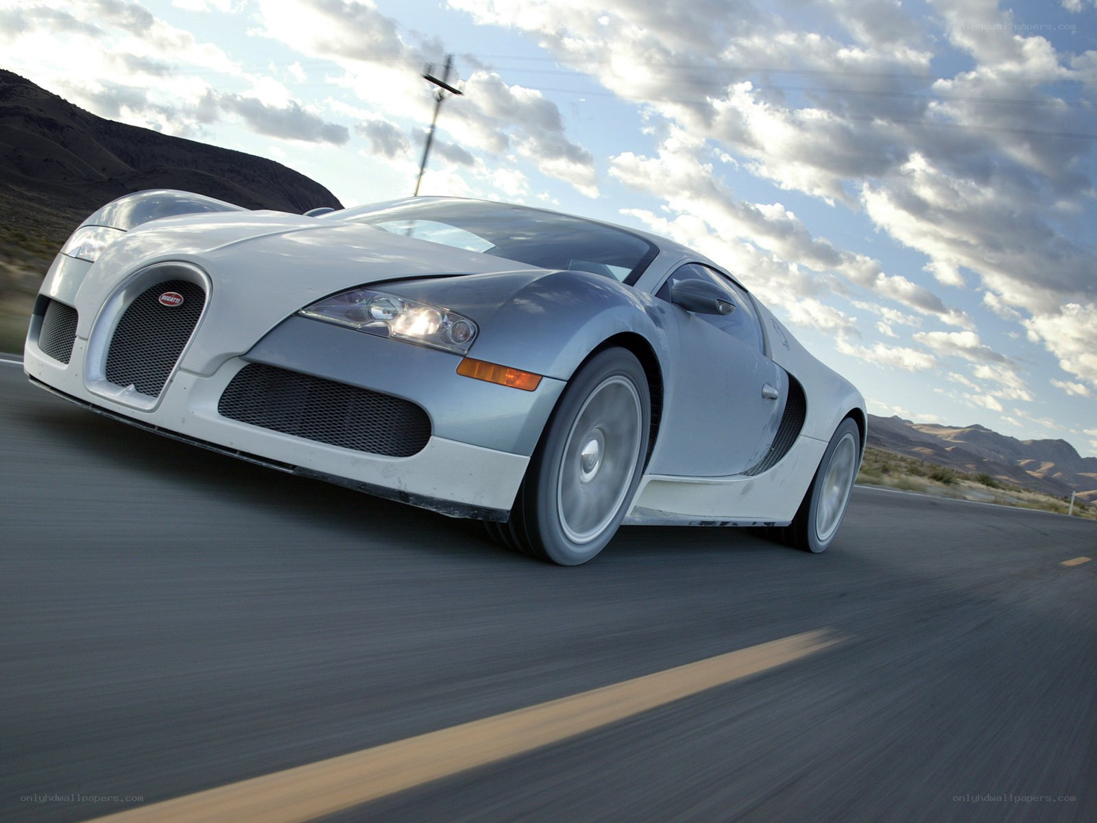Bugatti Veyron on desert road