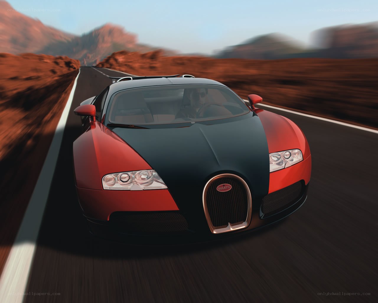Bugatti Veyron on desert road