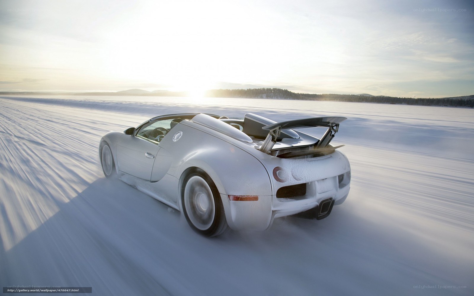 Bugatti Veyron on snowy landscape