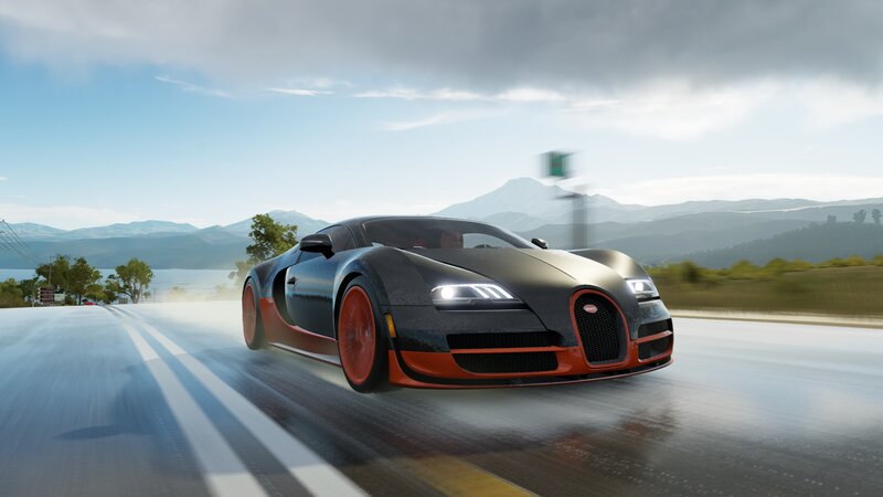 Bugatti Veyron on Wet Road — Black