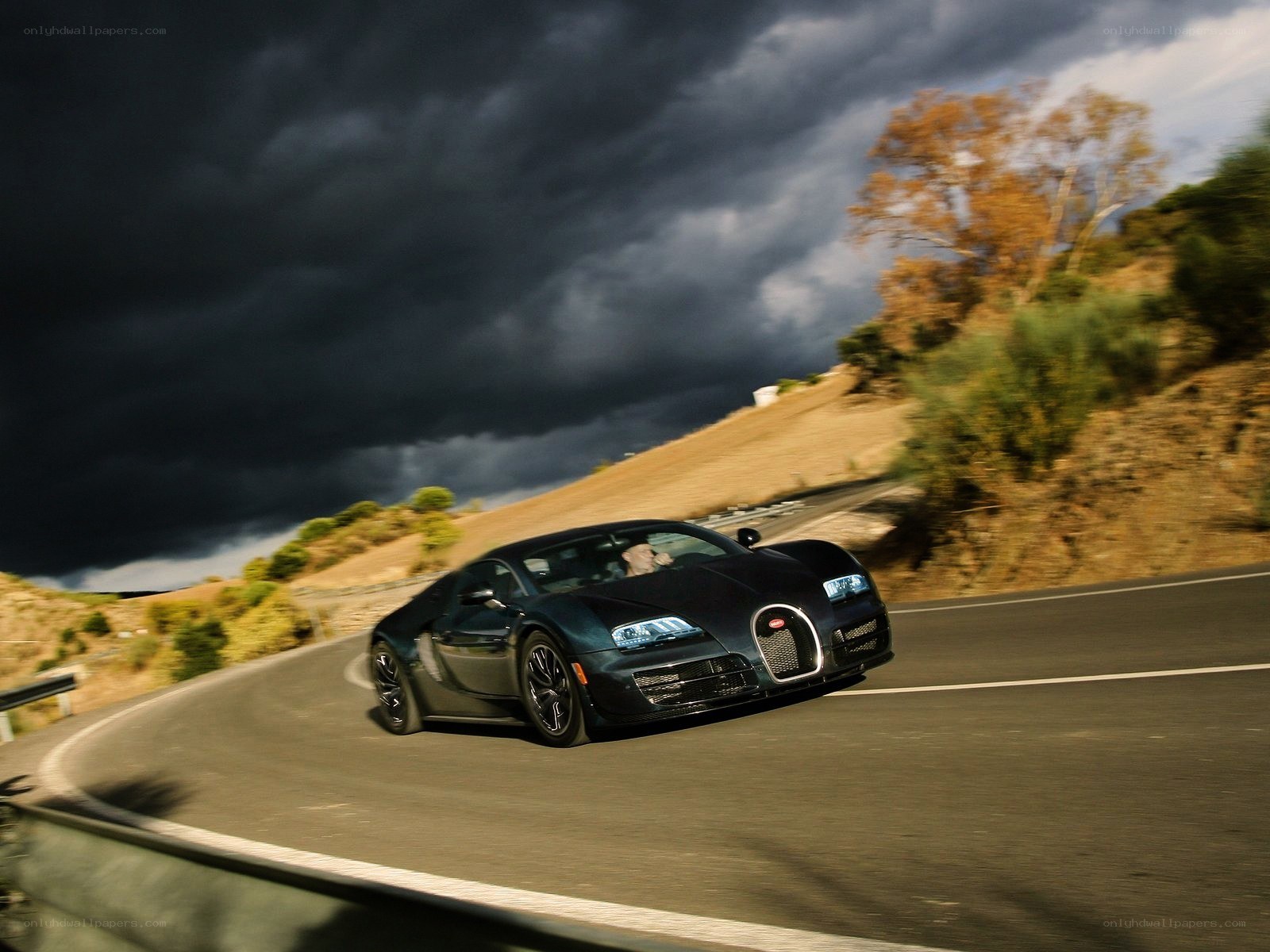 Bugatti Veyron on winding road