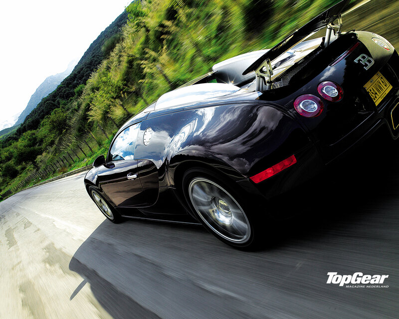 Bugatti Veyron speeding on a road