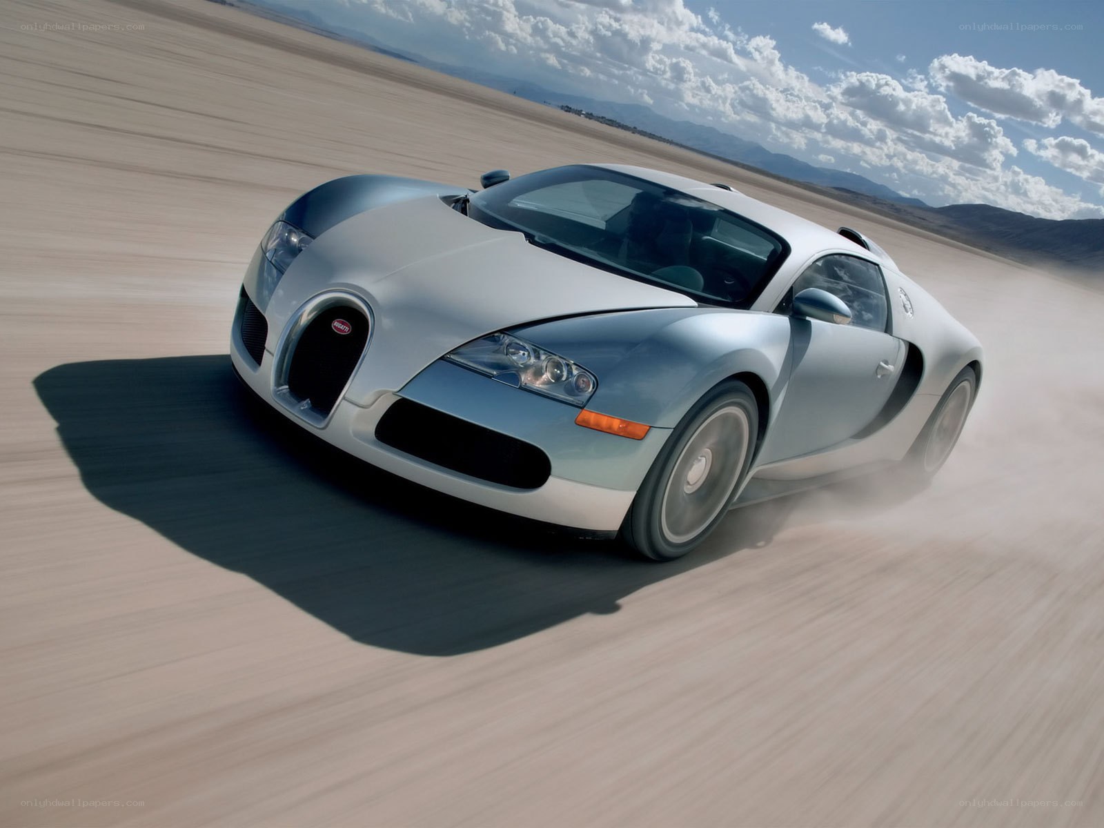 Bugatti Veyron speeding on desert