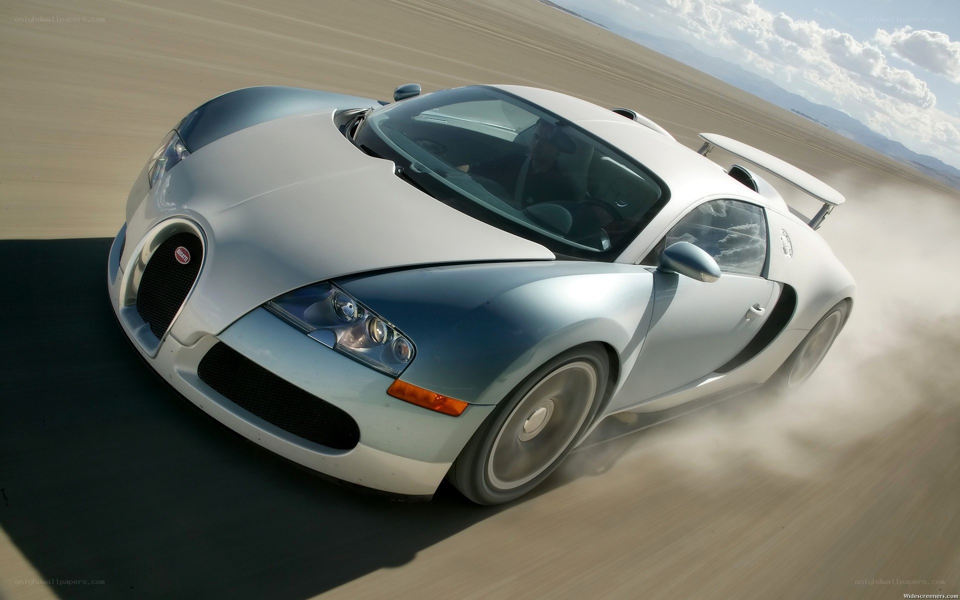 Bugatti Veyron speeding on desert track