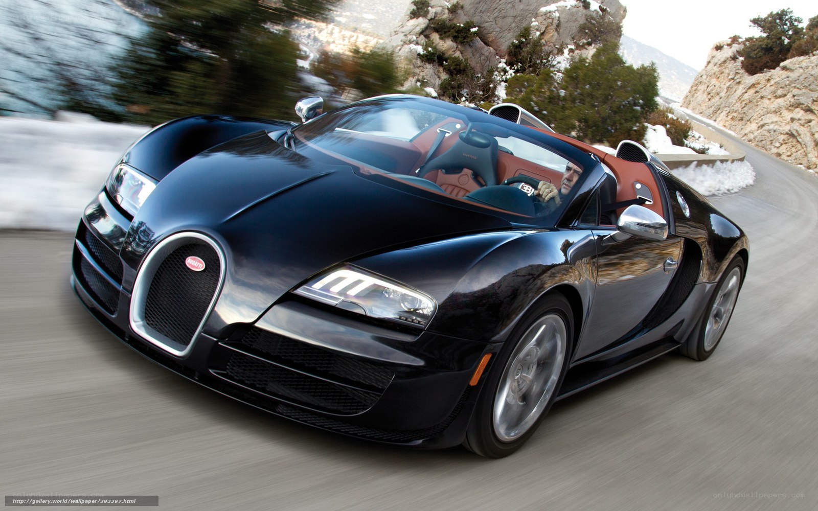 Bugatti Veyron speeding on mountain road
