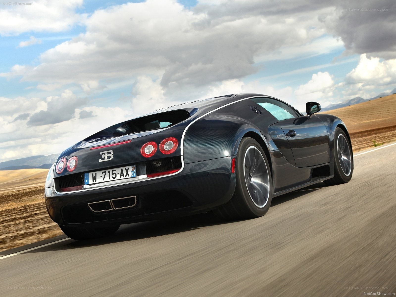 Bugatti Veyron speeding on road