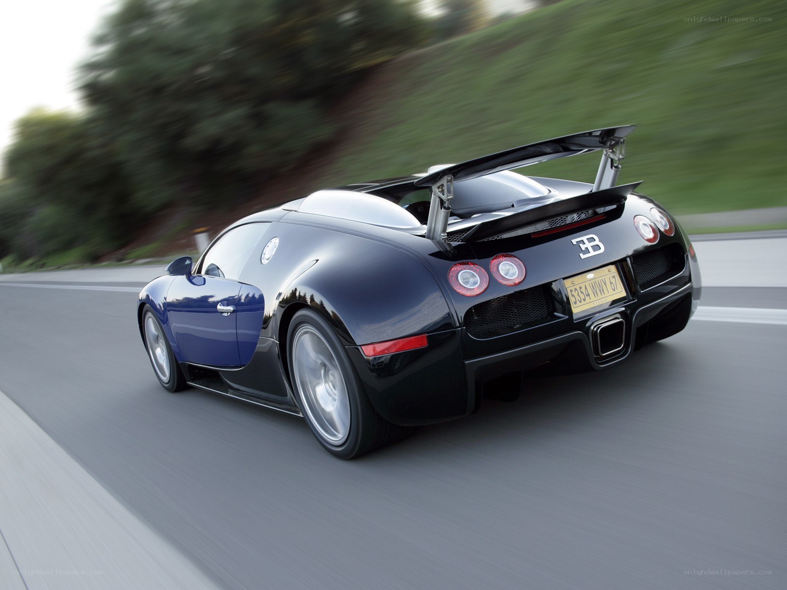 Bugatti Veyron speeding on road