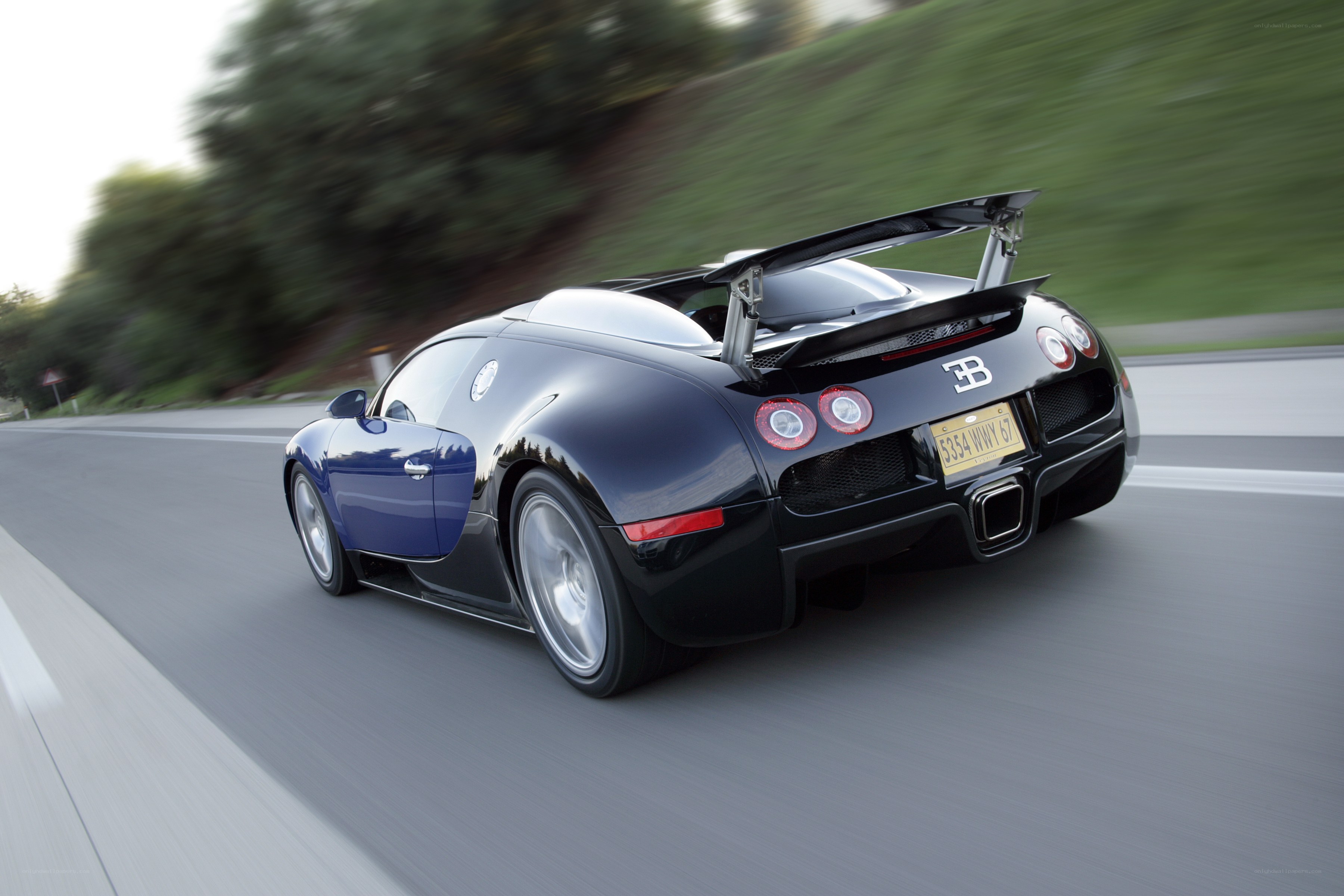 Bugatti Veyron speeding on road