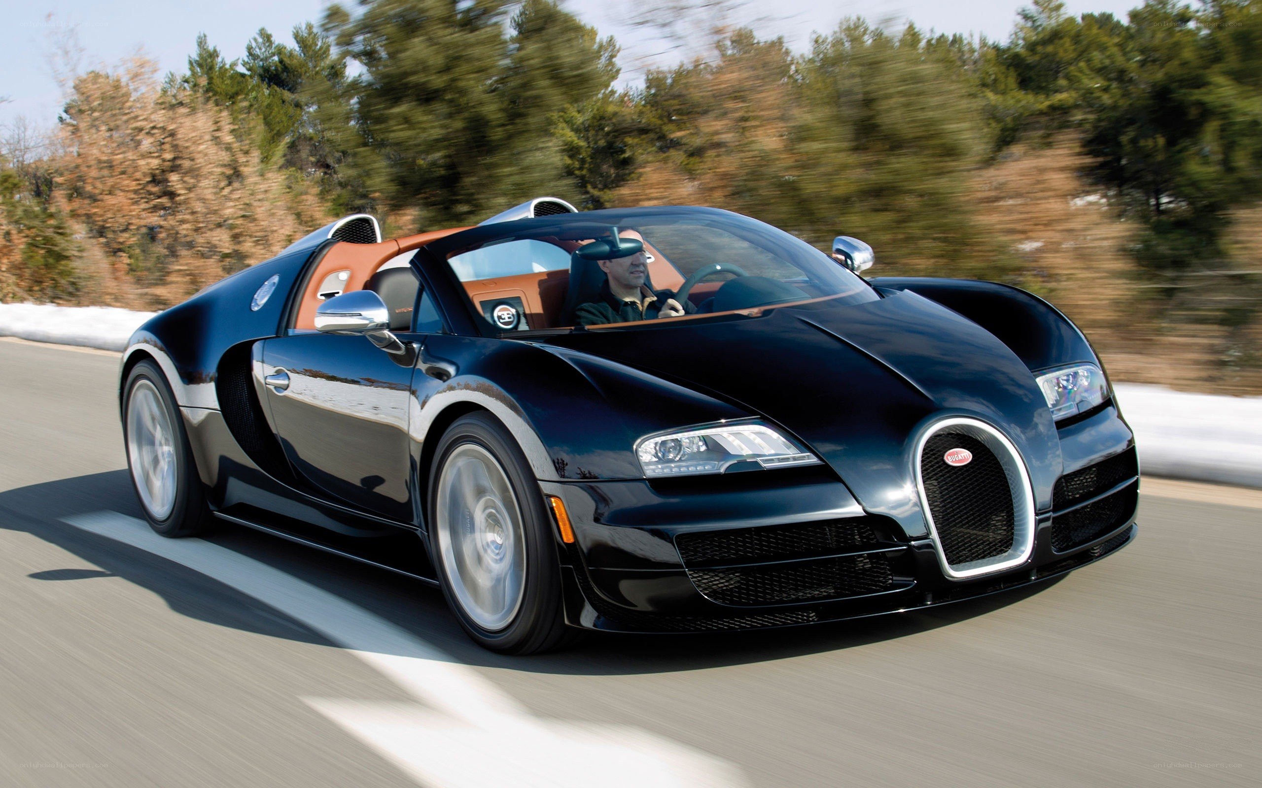 Bugatti Veyron speeding on road