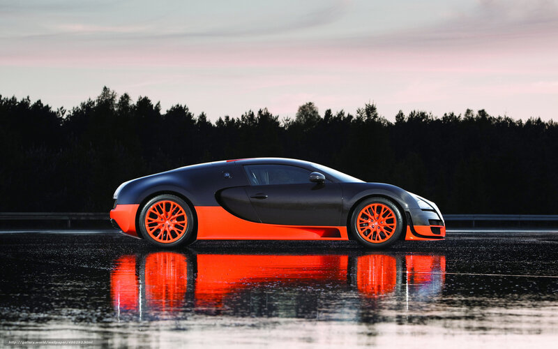 Bugatti Veyron Sports Car — Black, Dramatic, Sunset