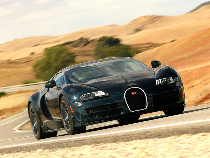 Bugatti Veyron Sports Car — Black, Dynamic, Afternoon, Photograph, Road