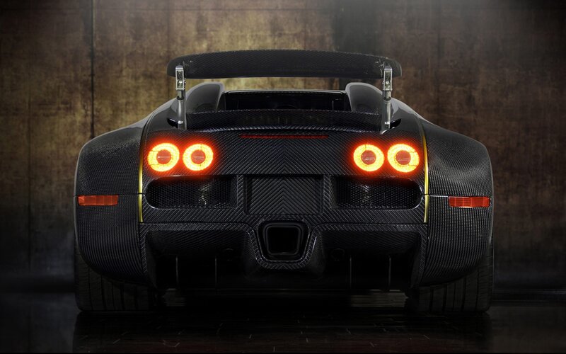 Bugatti Veyron Supercar — Black, Dramatic, Photograph, Carbon Fiber Body, Rear Lights